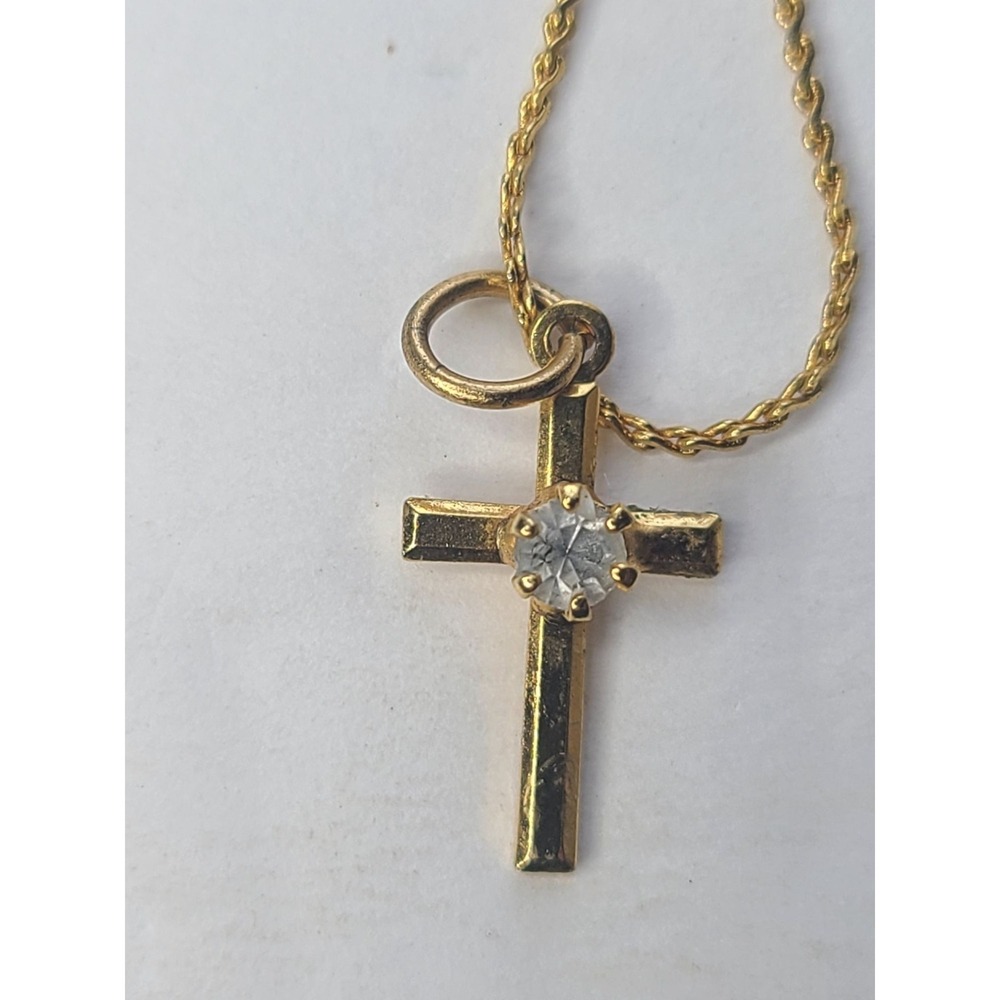 Gold-Plated Cross Necklace With Crystal Accent On Twisted Chain